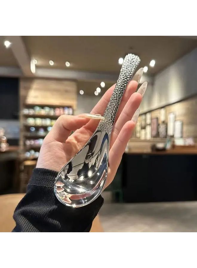 2pcs Stainless Steel Serving Spoons Large Capacity Deep Bowl Mirror Polished Hammer Pattern - Image 3